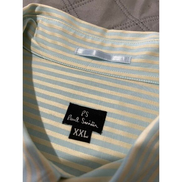 Paul Smith Men's Dress‎ Shirt PS Mint Green Seafoam Gold Striped Size 2XL - Picture 9 of 9